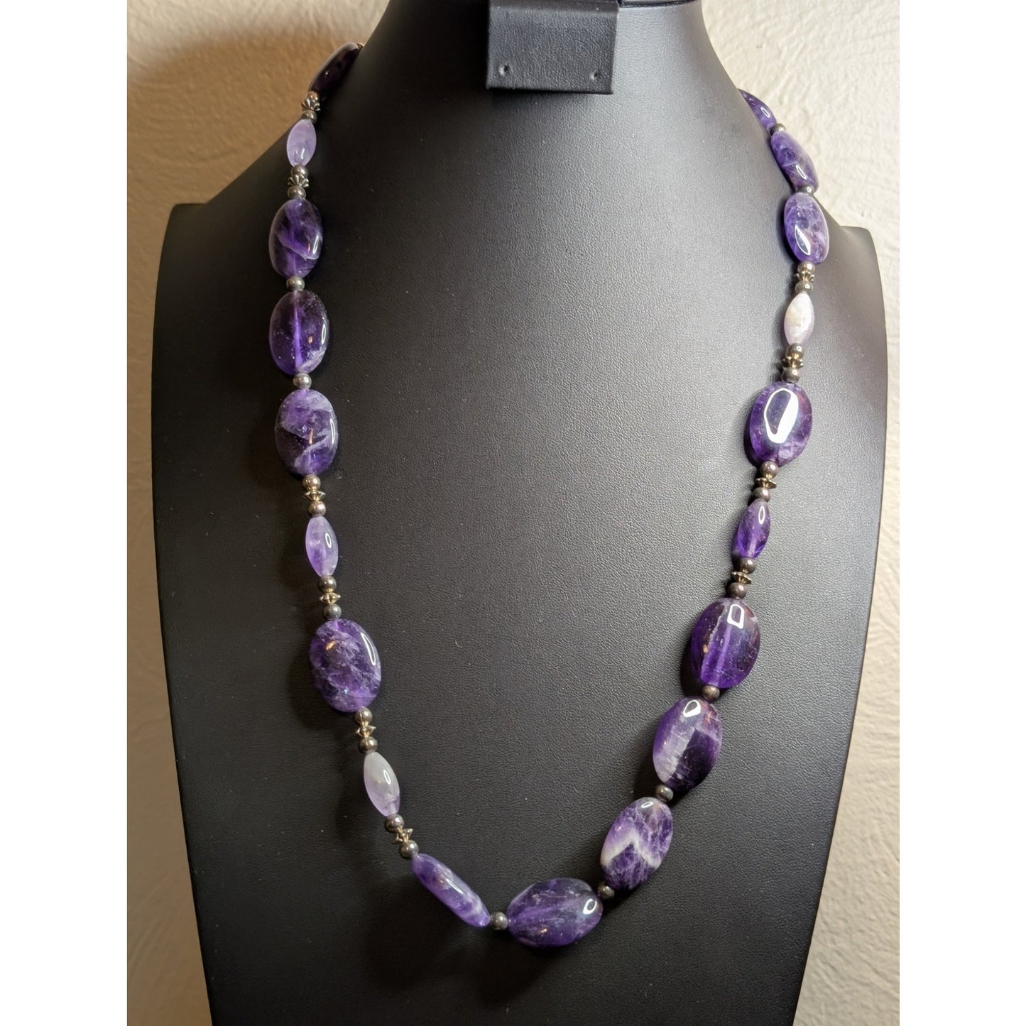 Genuine Amethyst & Jadeite Stone 28" Toggle Clasp Necklace