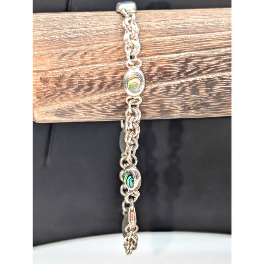Vintage 925 Sterling Silver Abalone Shell Chain Bracelet