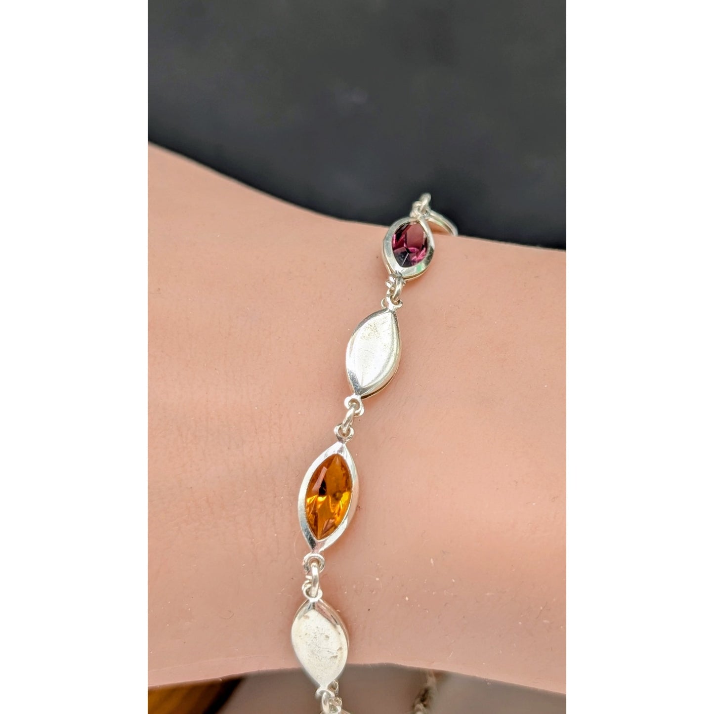 VTG Looks Like 'Powel'l 925 Sterling Silver Cut Glass Marquis Station Bracelet