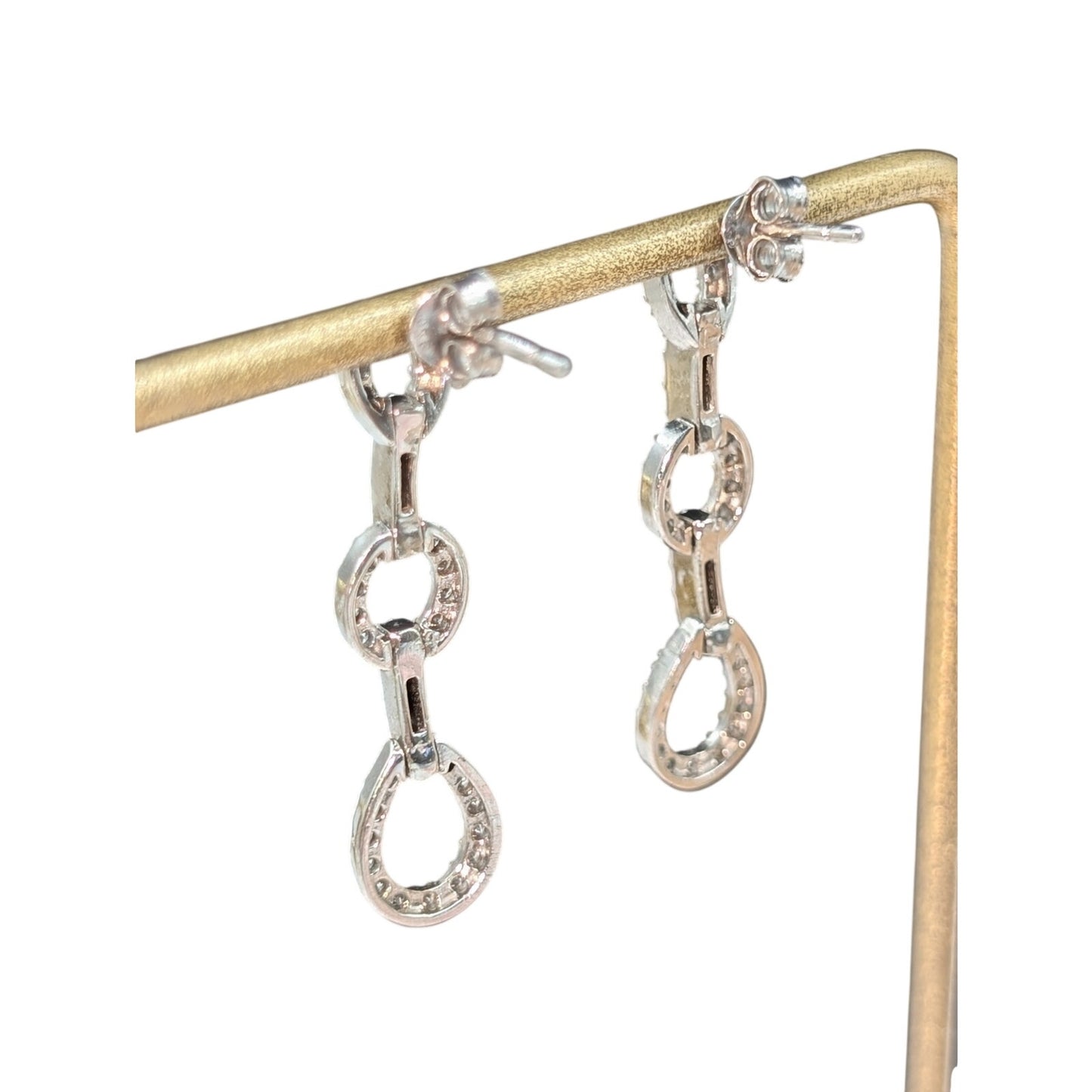 925 Sterling Silver Articulated Graduated Circle Link CZ Drop Earrings