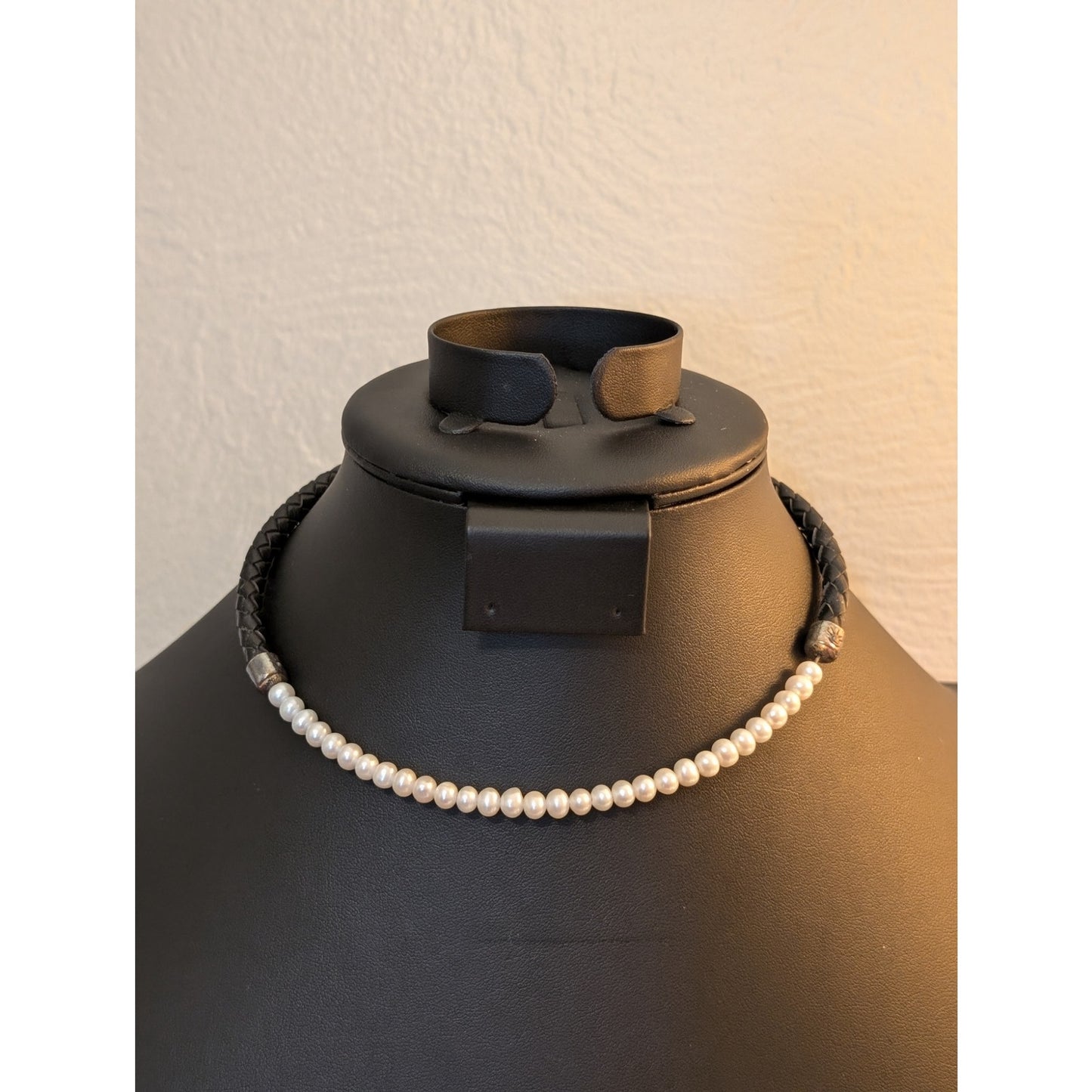 Silpada Sterling Silver Braided Leather Freshwater Pearl Choker