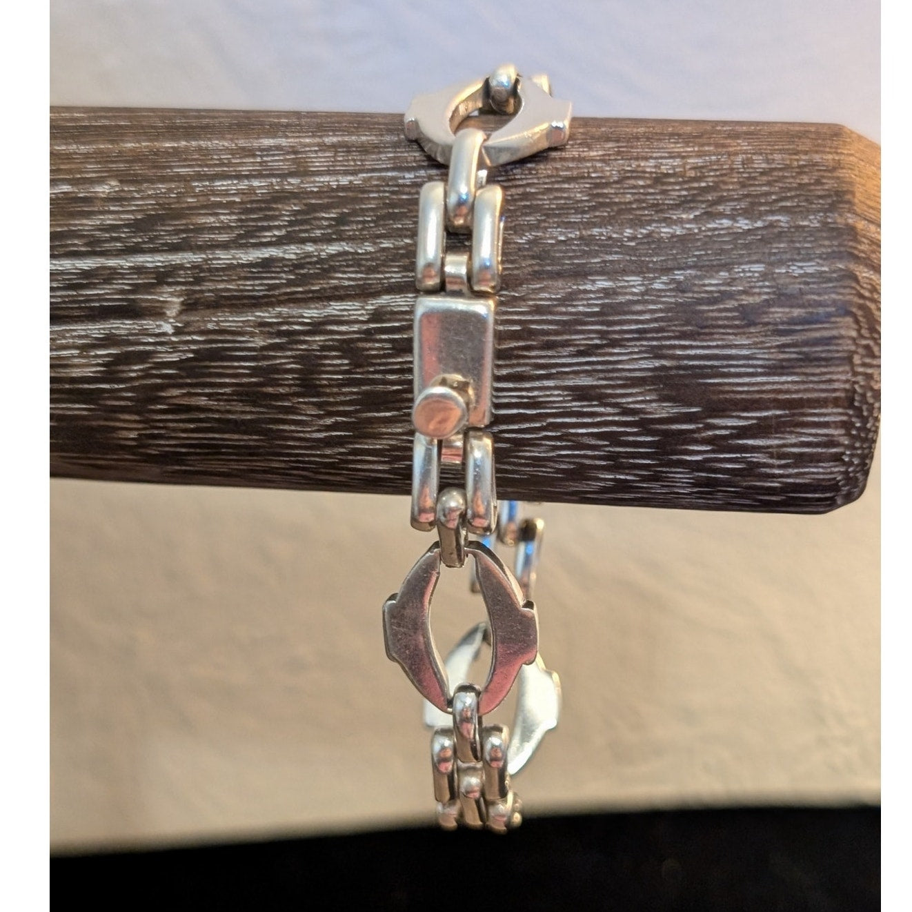 VTG Mexico Taxco Solid 925 Sterling Silver Panther Oval Link Bracelet