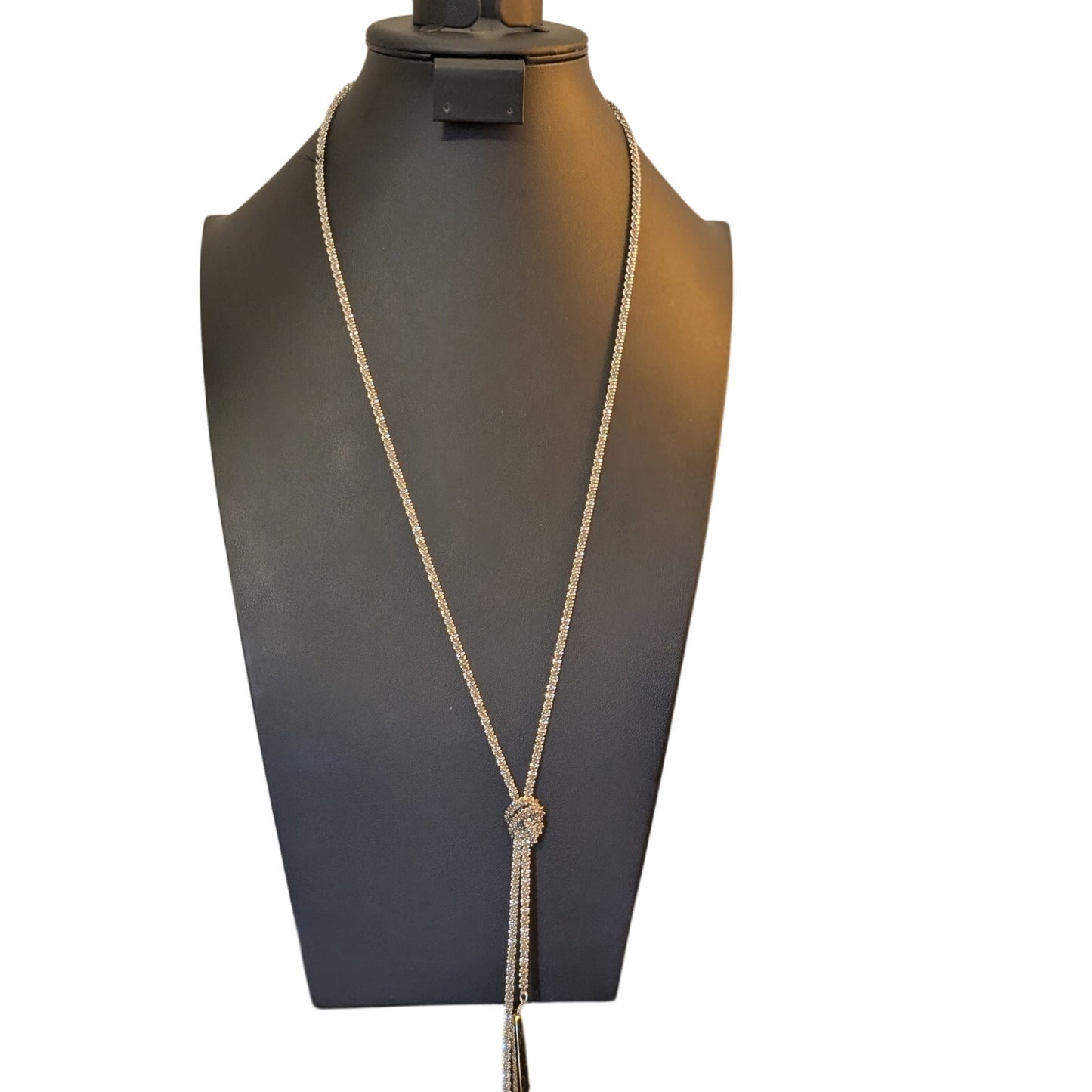 Silver Tone Margherita Chain Link Lariat Tassel Long Necklace