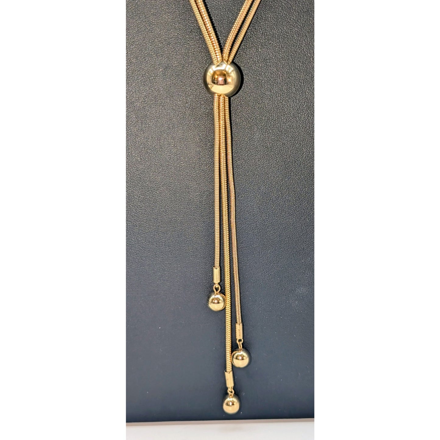 Alfani Gold Tone Double Strand Ball Bead Tassel Snake Chain 24"-26" Necklace