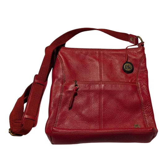 The Sak Red Pebbled Leather Canvas Adjustable Strap Crossbody Purse