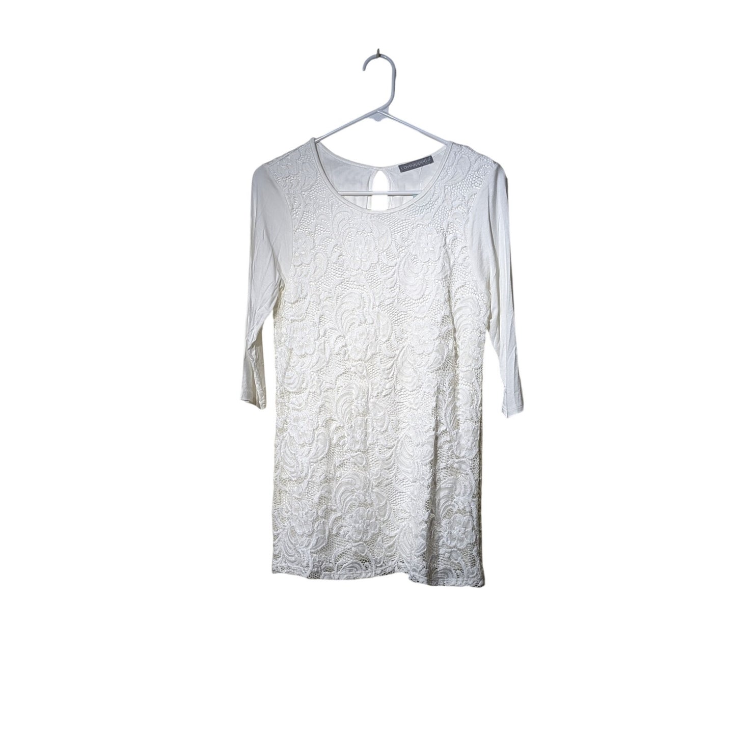 Loveappella NWT Stitch Fix Fifi Over Lay Lace Knit Top White Womens' Sz M