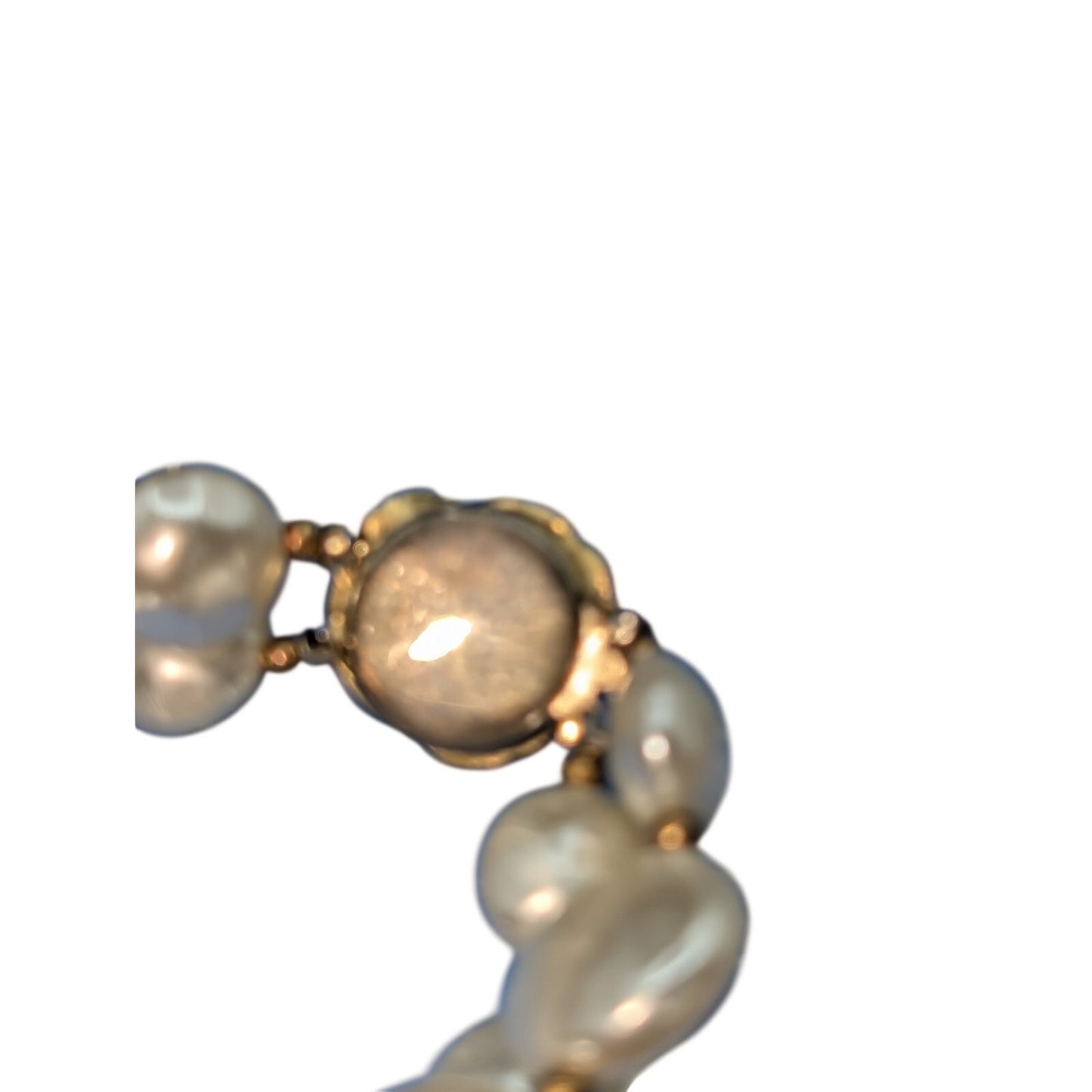 Vintage Double Strand Flat Faux Pearl Gold Tone Bead Fancy Clasp 24" Necklace