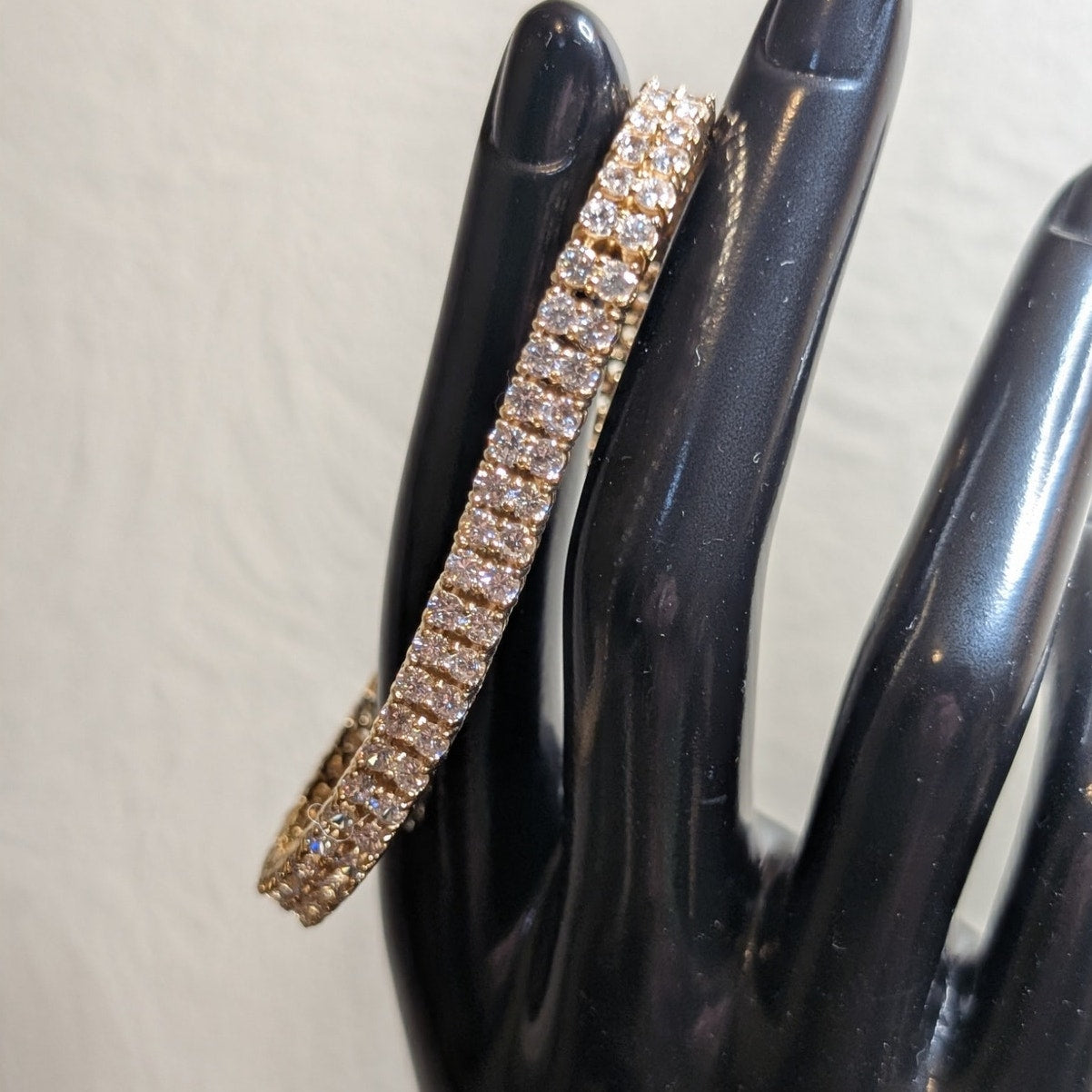 925 Vermeil Sterling Two Row Princess Cut CZ Two Safety Latches Tennis Bracelet