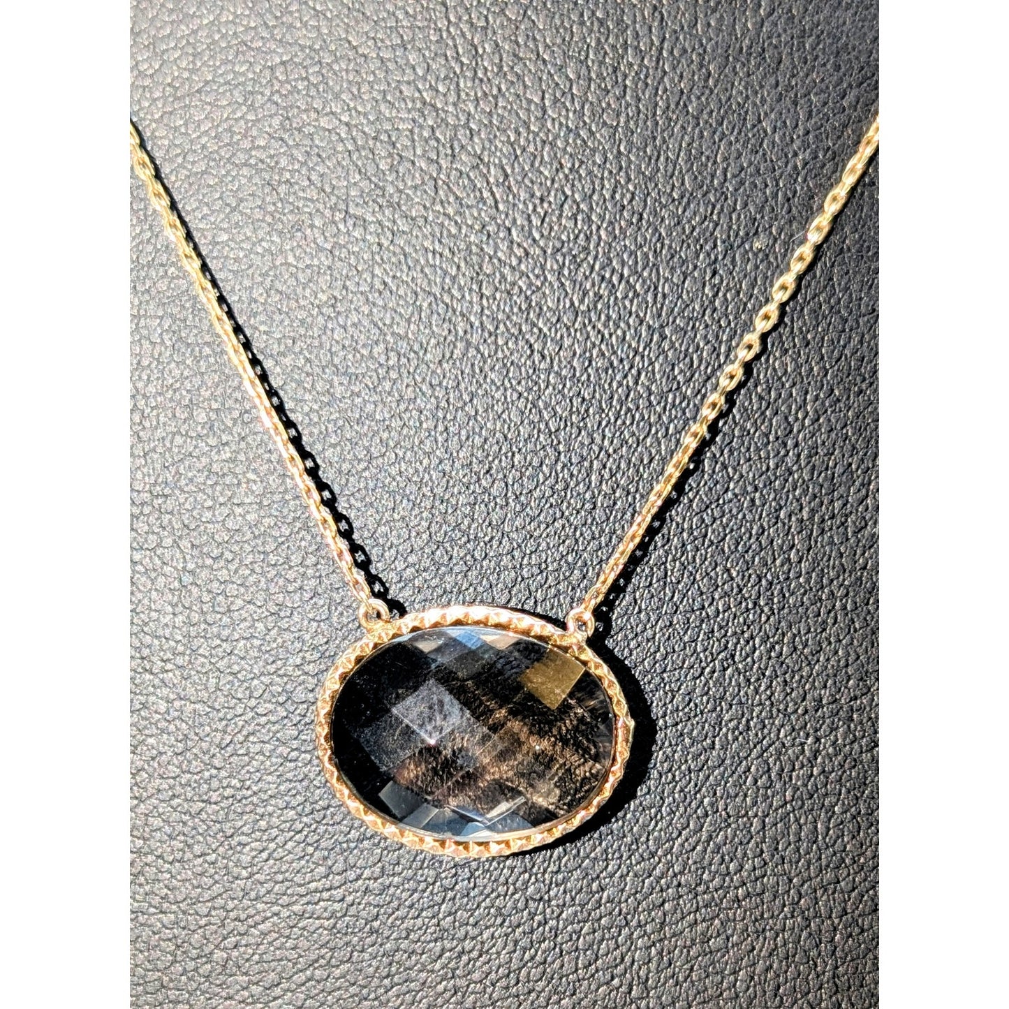925 Sterling Gold Vermeil Faceted Bezel Set Smoky Quartz Pendant Chain Necklace