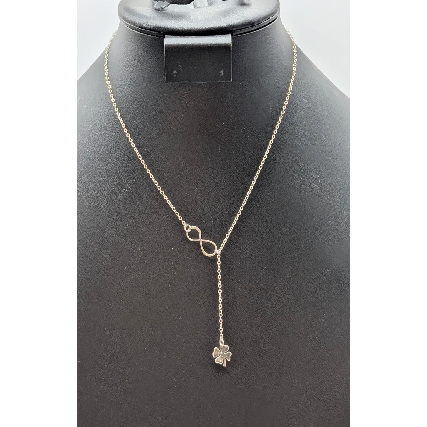 925 Sterling Silver Infinity Four Leaf Clover Lariat 16.75"-18.75" Necklace