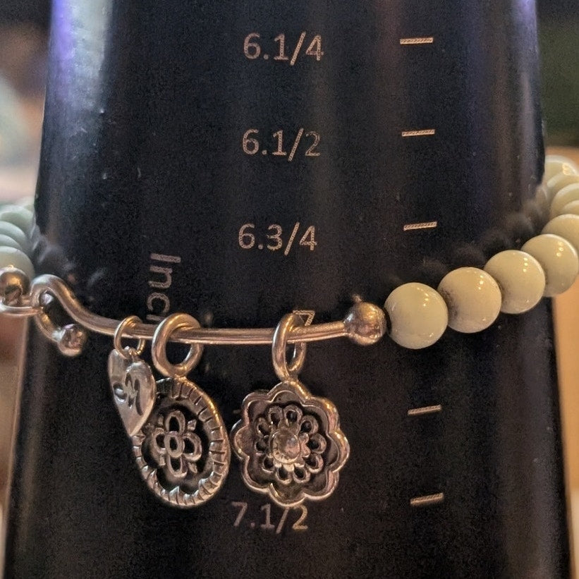 Aquamarine Bead Marked RL 925 Charm Dangle Bangle Bracelet