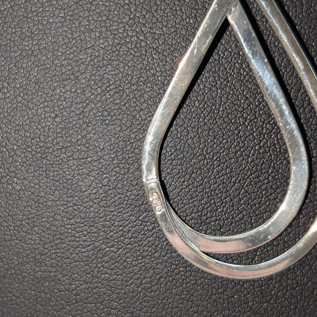 925 Sterling Silver Double Teardrop Pendant Snake Chain 18" Necklace