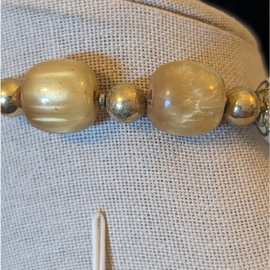 Vintage Gold Tone Glass Beaded Dangle 16" Necklace
