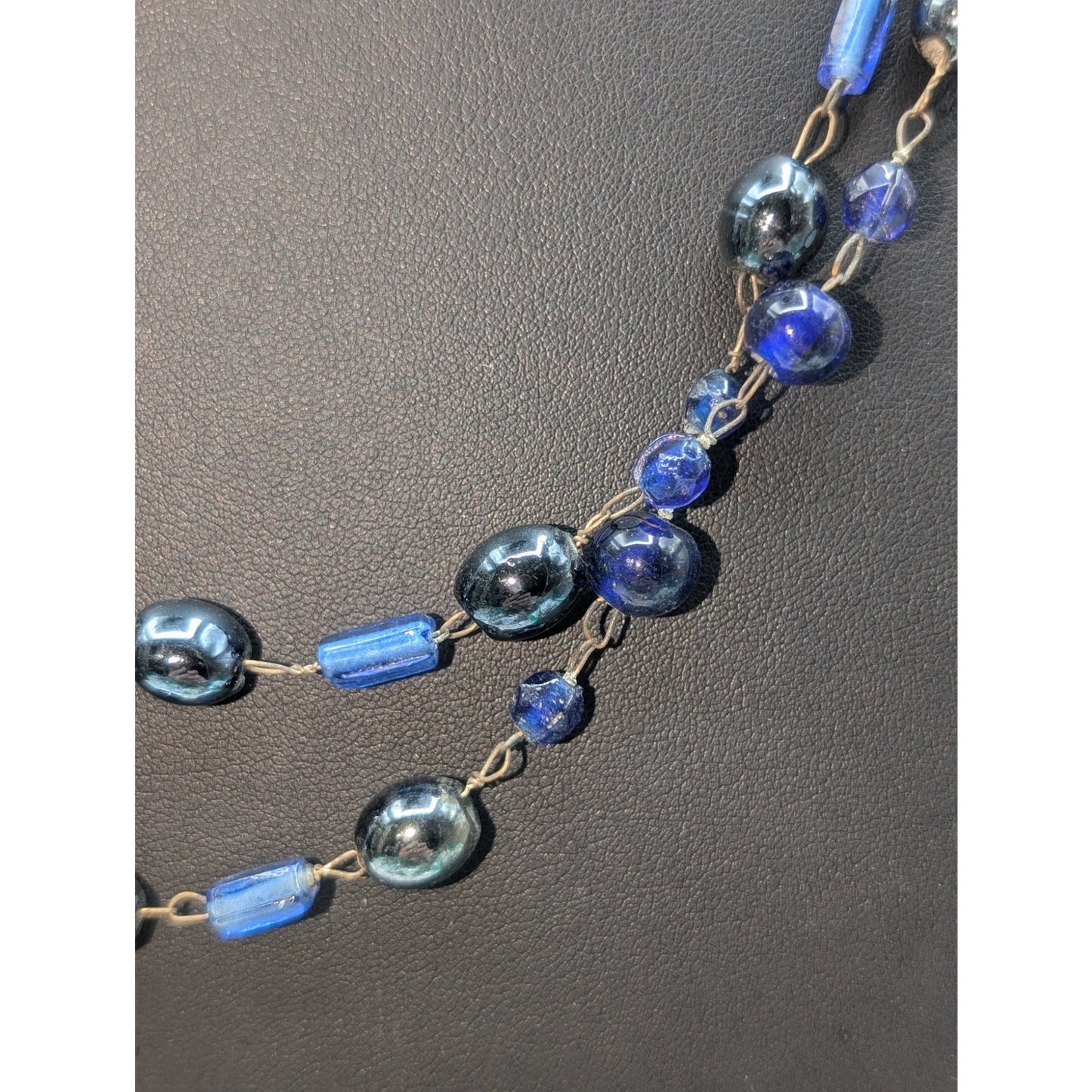 Vintage Blue Glass Rosary Style Beaded 52" Long Chain Necklace