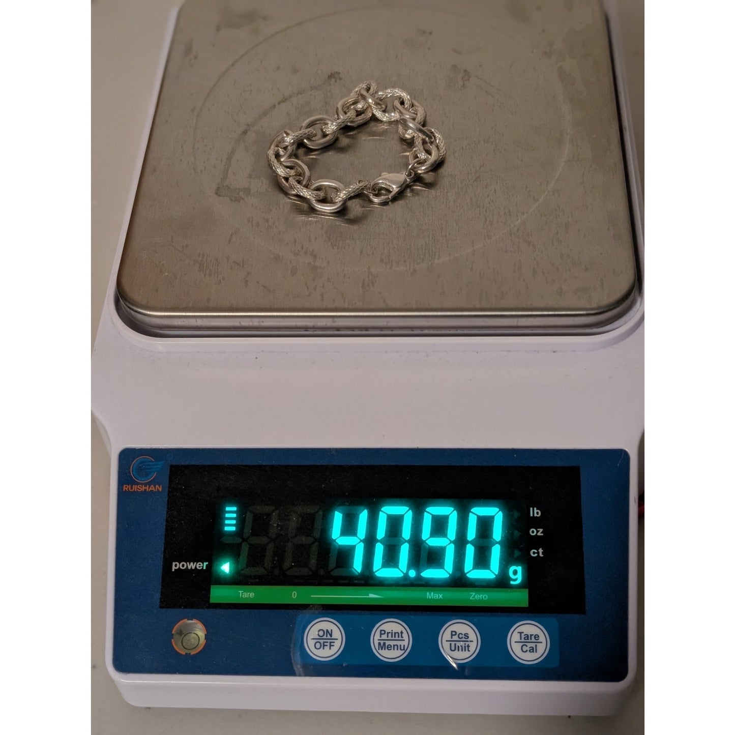 925 Sterling Silver Alternating Textured & Polished Oval Link Bracelet 40.90g