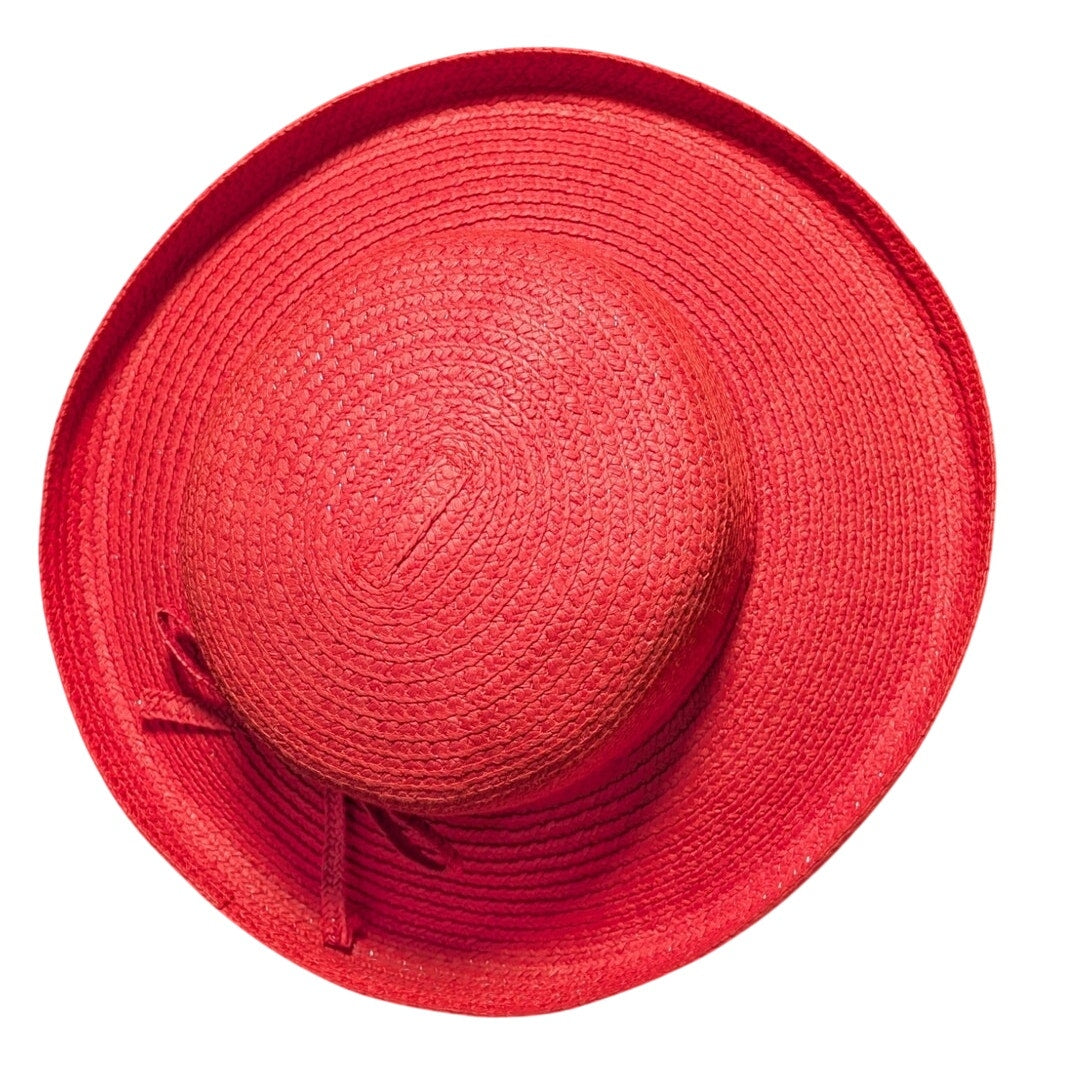 Betmar New York Vintage Red Paper Cotton Blend Logo Ribbon Flip Brim Sun Hat
