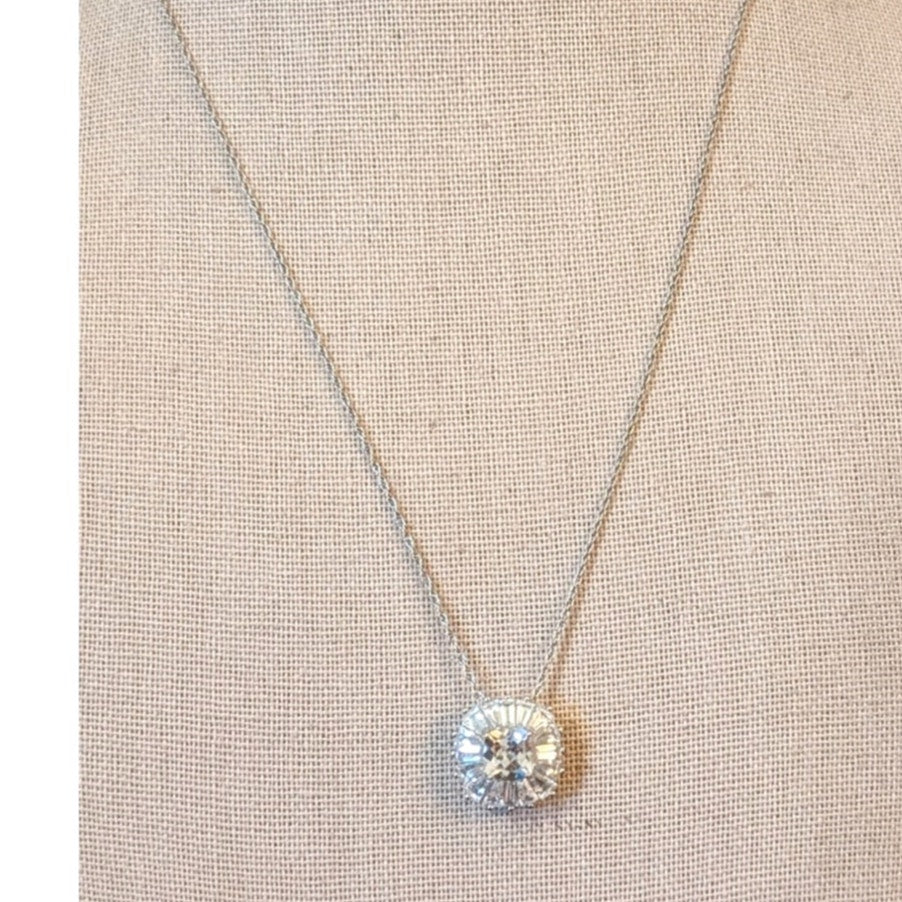 Large Square Cushion Cut Surrounded by Baguette White Sapphires on 925 Chain