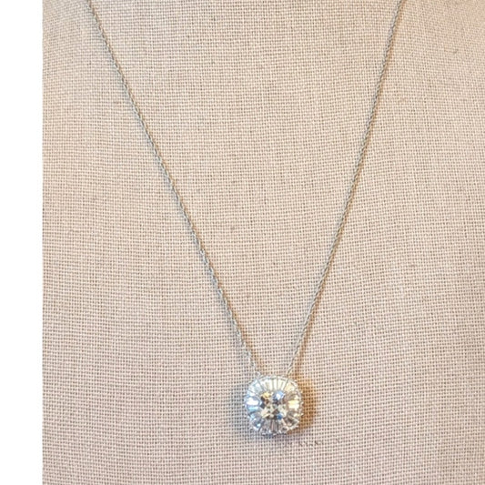 Large Square Cushion Cut Surrounded by Baguette White Sapphires on 925 Chain