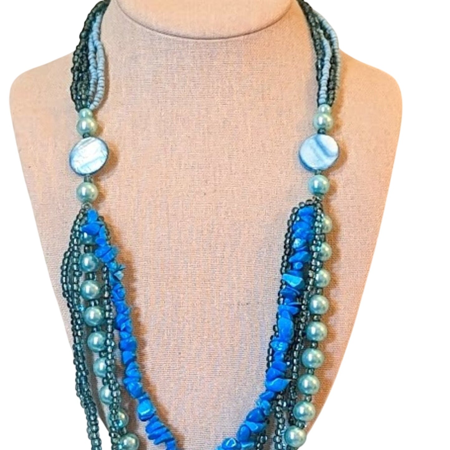 Blue Beaded Multi-Strand Necklace