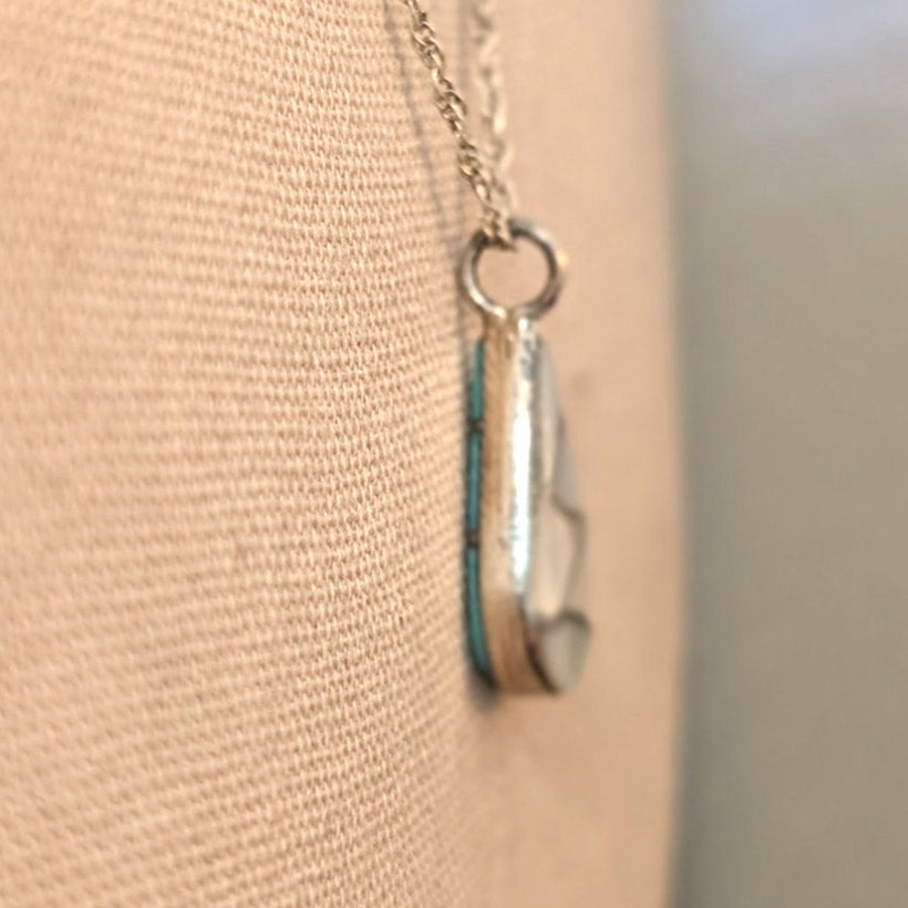 925 Silver Reversible Turquoise & Mother of Pearl Teardrop Pendant 18" Necklace
