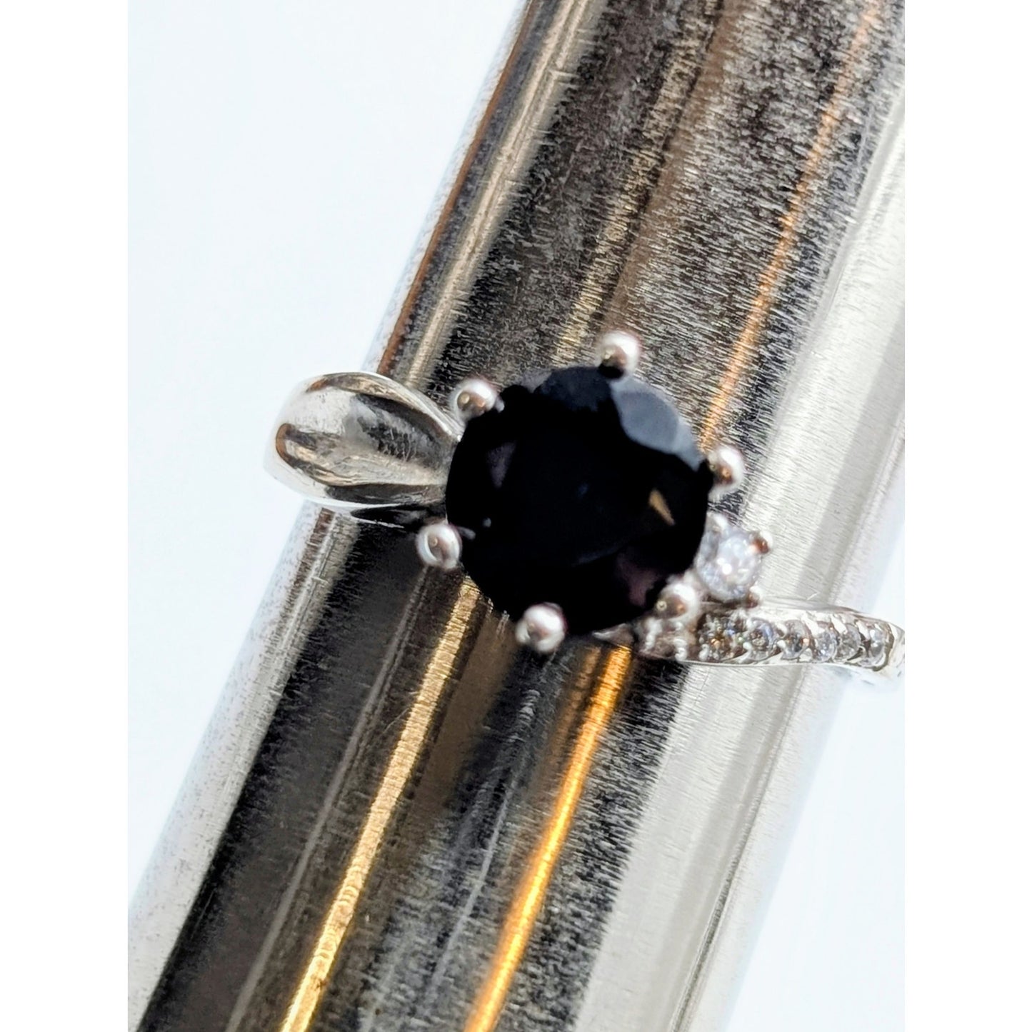 925 Sterling Silver Black Tourmaline CZ Ring Size 6.75