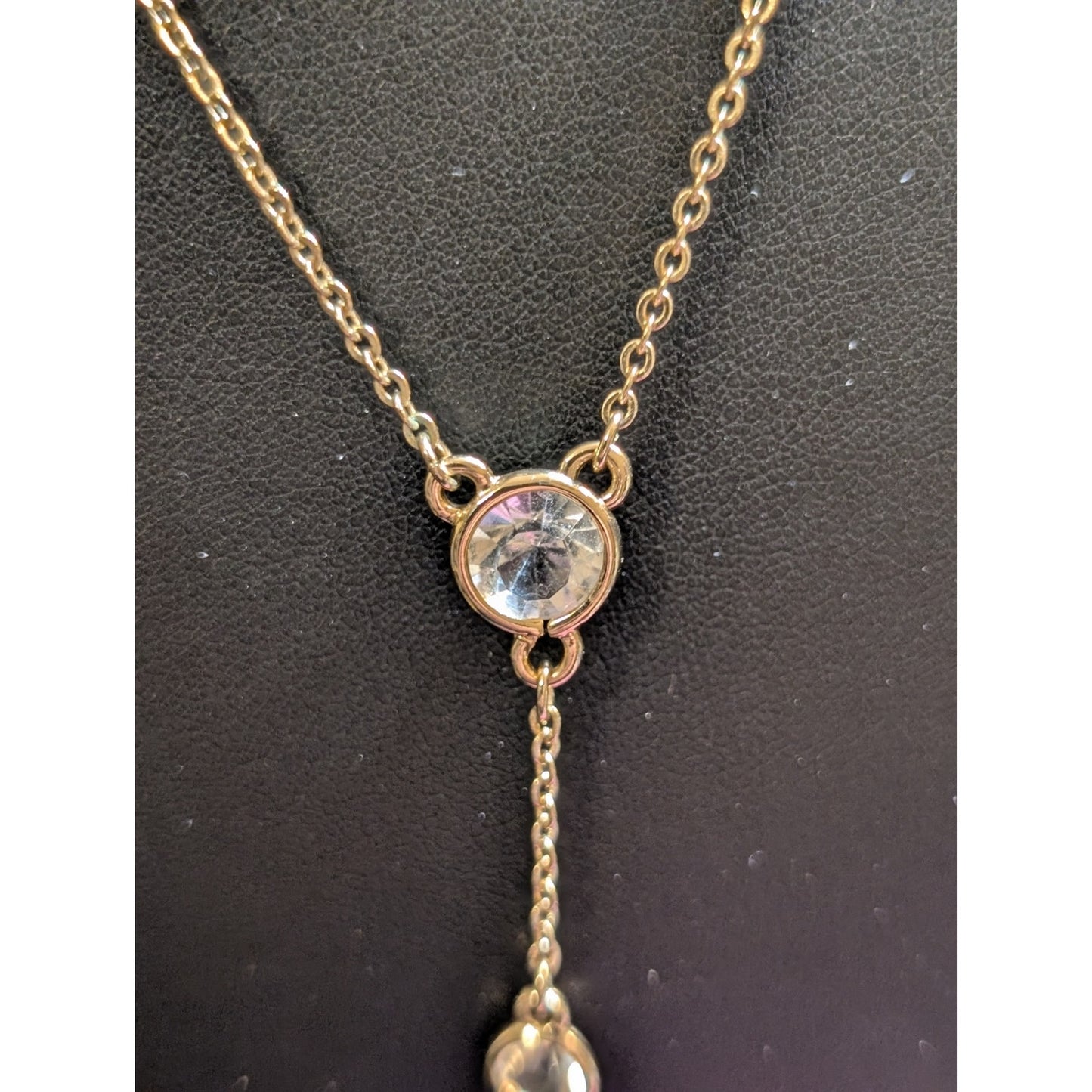 Three Layered Gold Tone Crystal Pearl Heart Necklaces