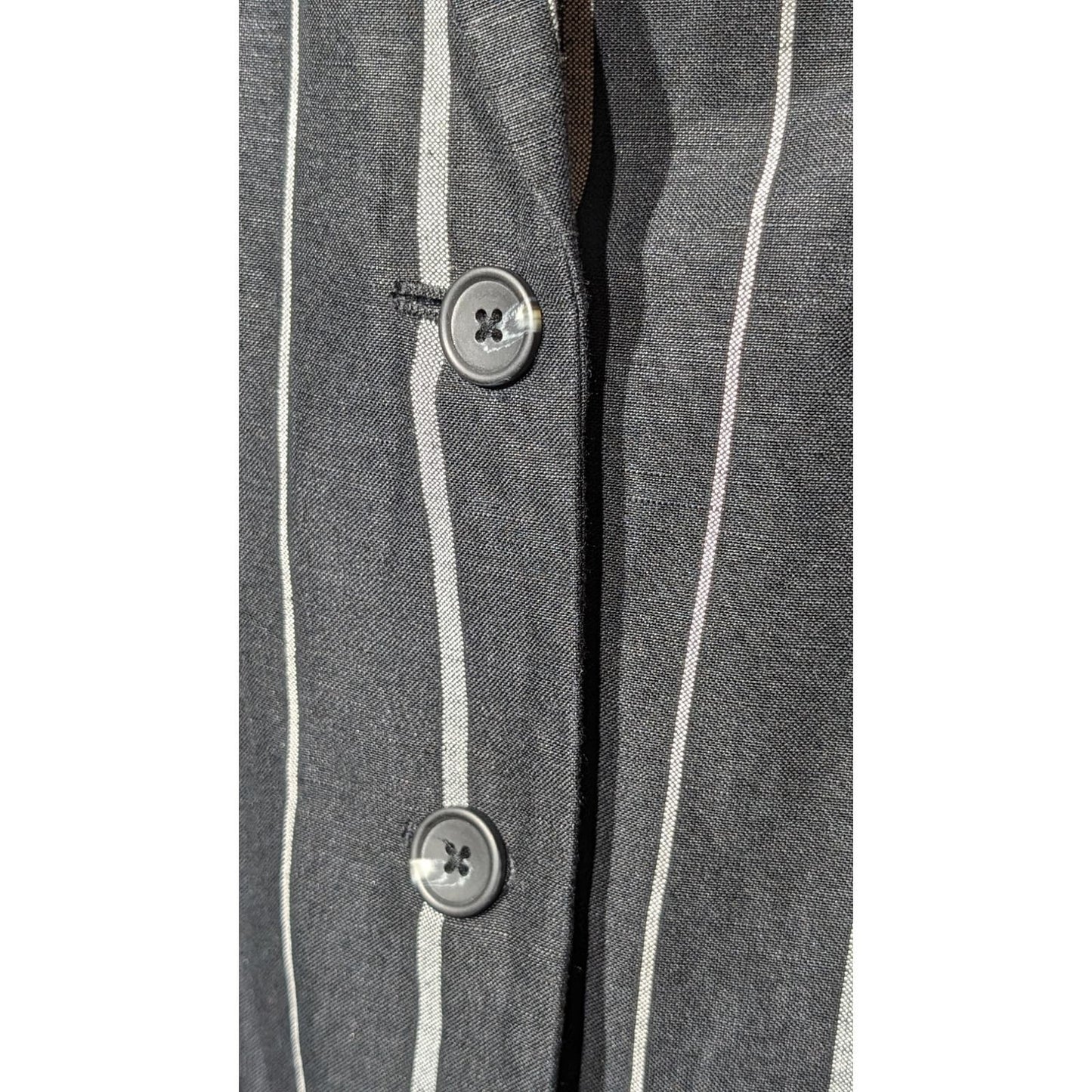 A New Day Black Stripe Linen Blend Washable Two Button Blazer Womens Sz 18