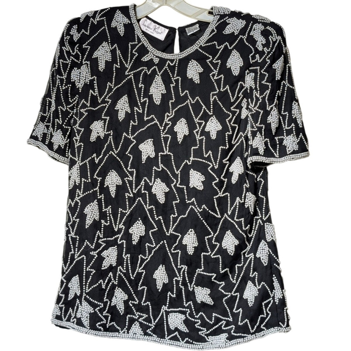 Vtg Laurence Kazar New York Silk Short Sleeve Beaded Evening Cocktail Blouse S