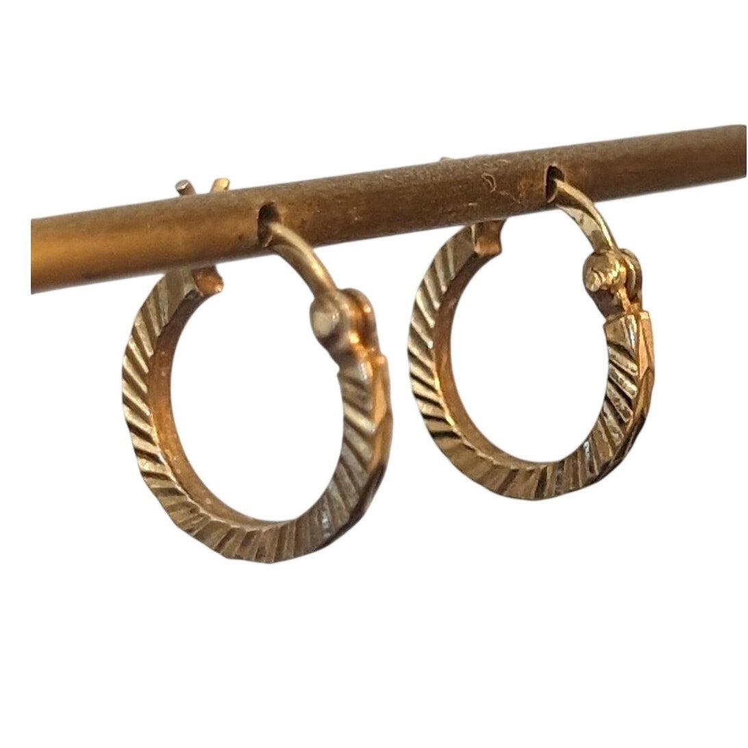 925 Sterling Silver Vermeil Textured Snap Down 1/2" Hoop Earrings