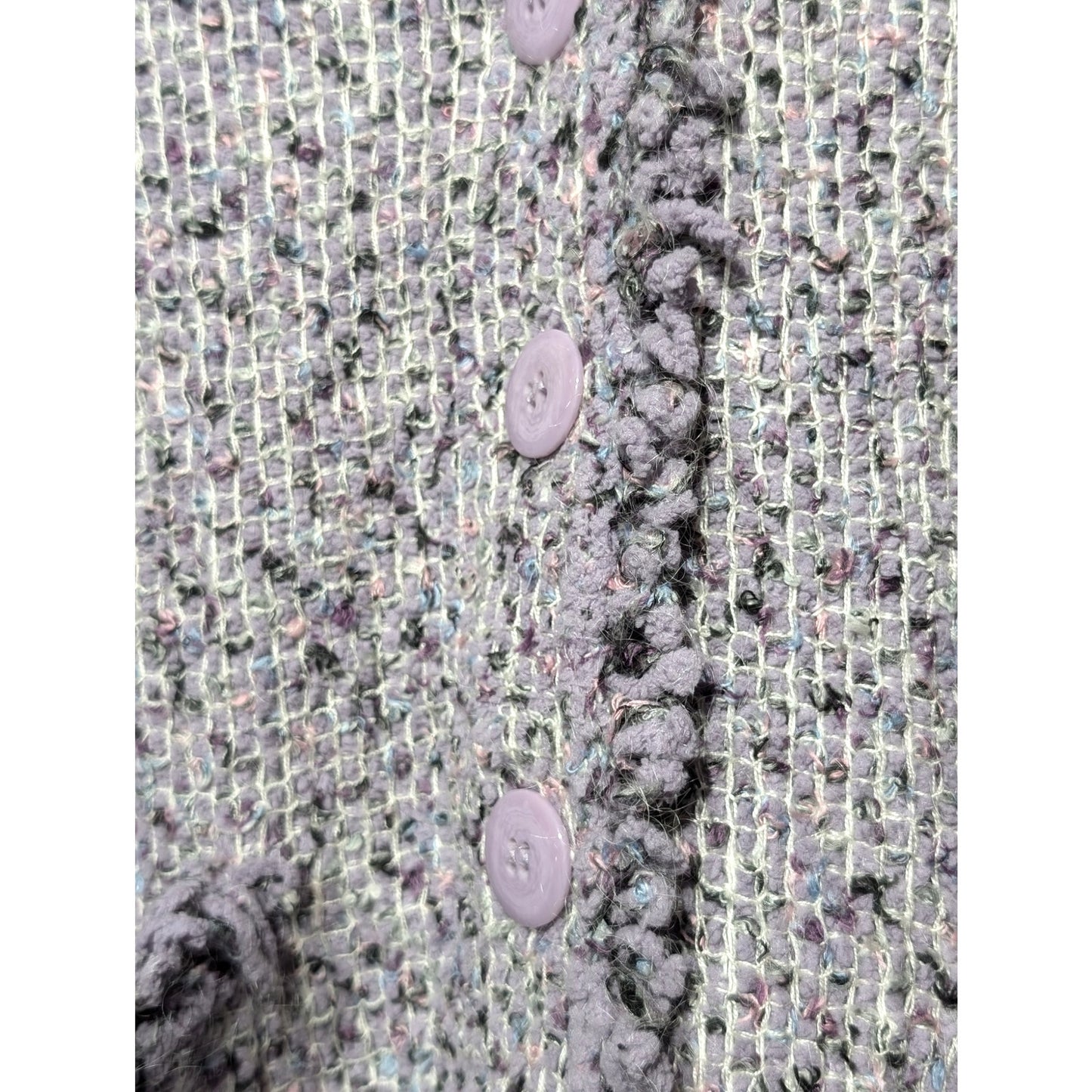 JH Collectibles Lavender Boucle Fringe Button Pocket Front Cardigan Womens Sz 1X
