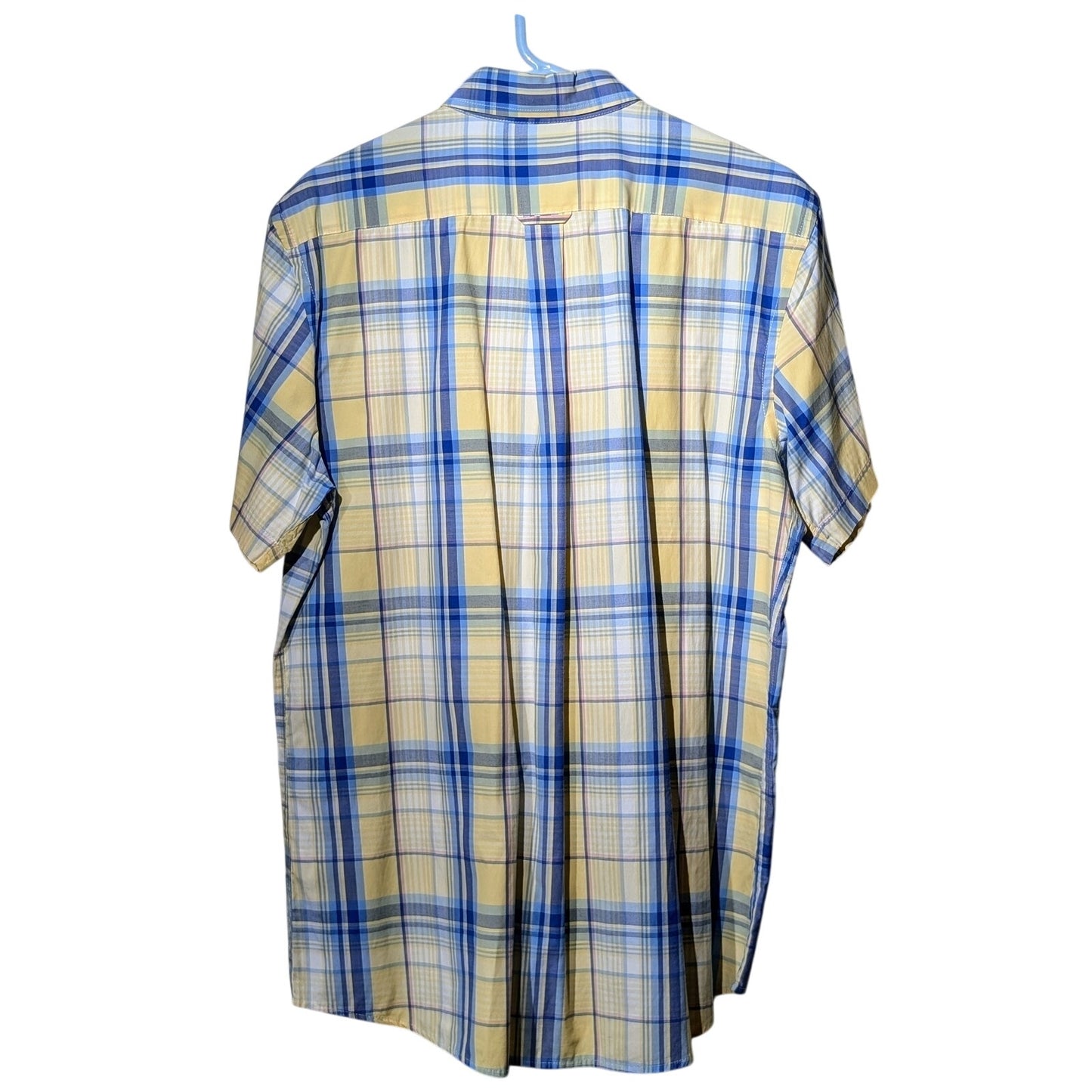 Izod Yellow Blue Plaid Short Sleeve Button Down Shirt Mens Sz L
