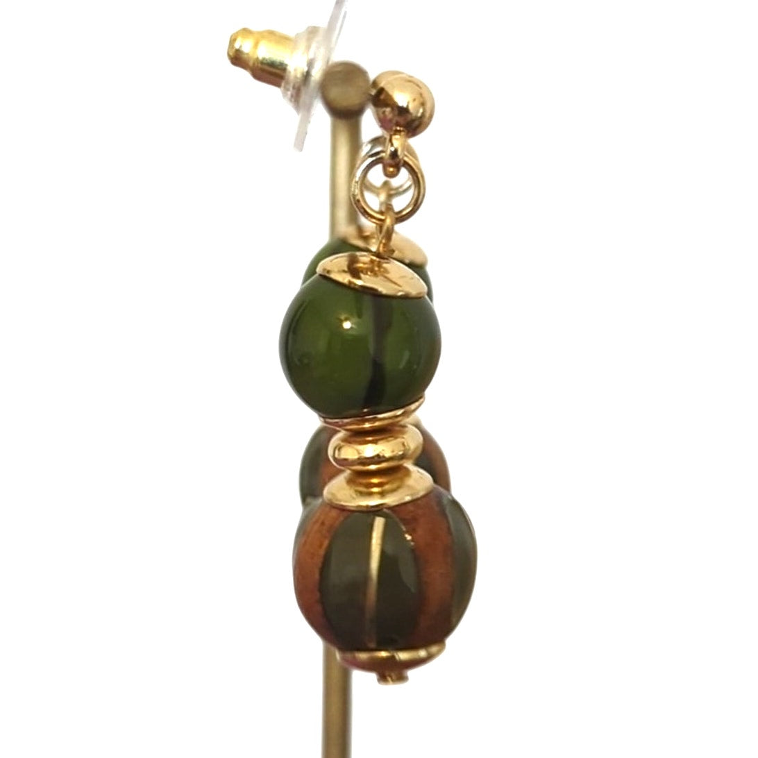 Green/Brown Bead Dangle Post Earrings
