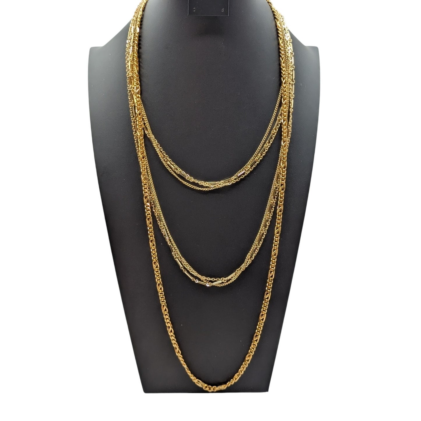 Lot of Four Gold Tone W/ Two Tone Crystal Layered Chain Necklaces