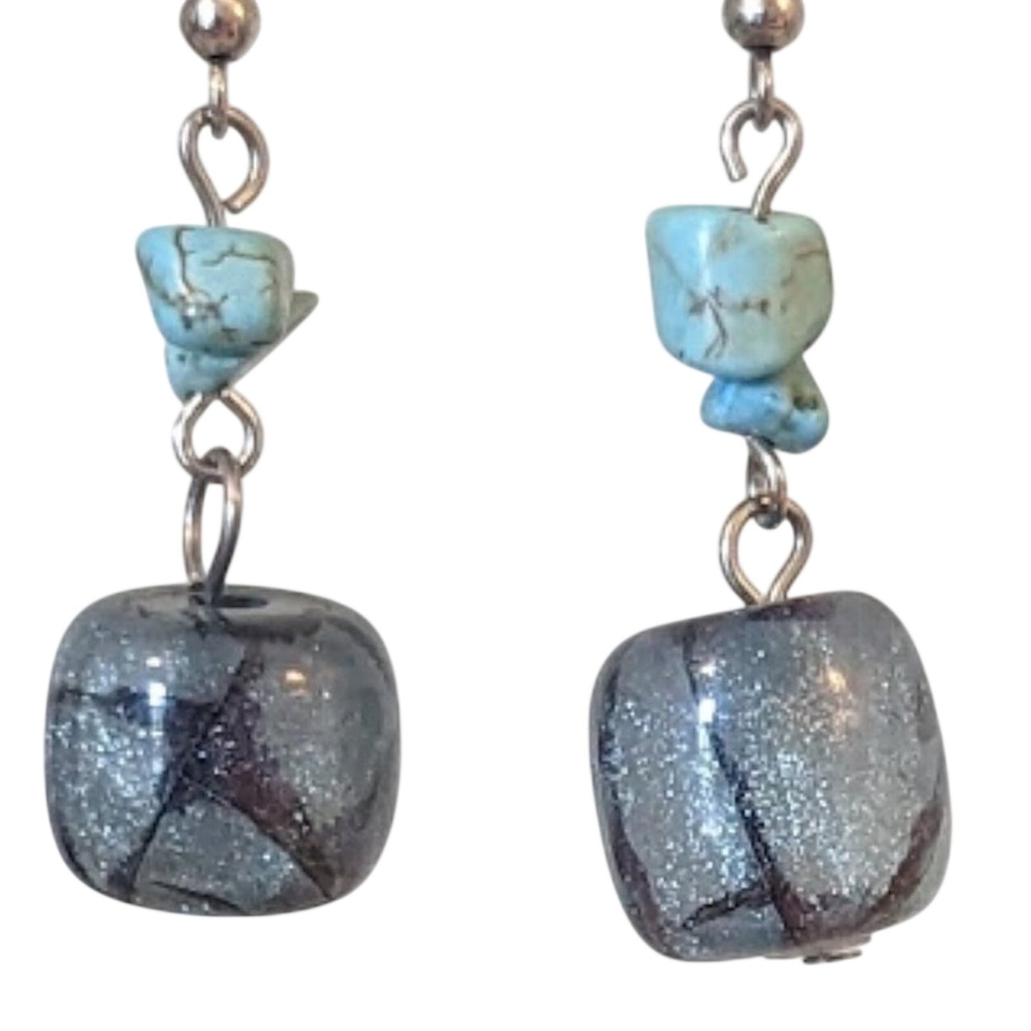 Blue Stone/Glitter Bead Earrings