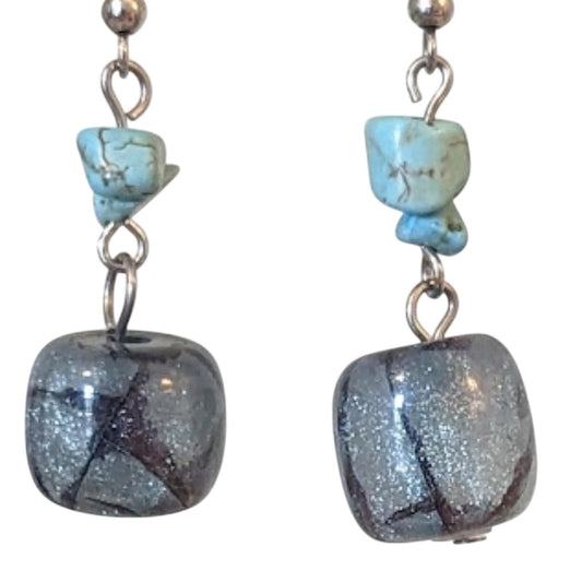 Blue Stone/Glitter Bead Earrings