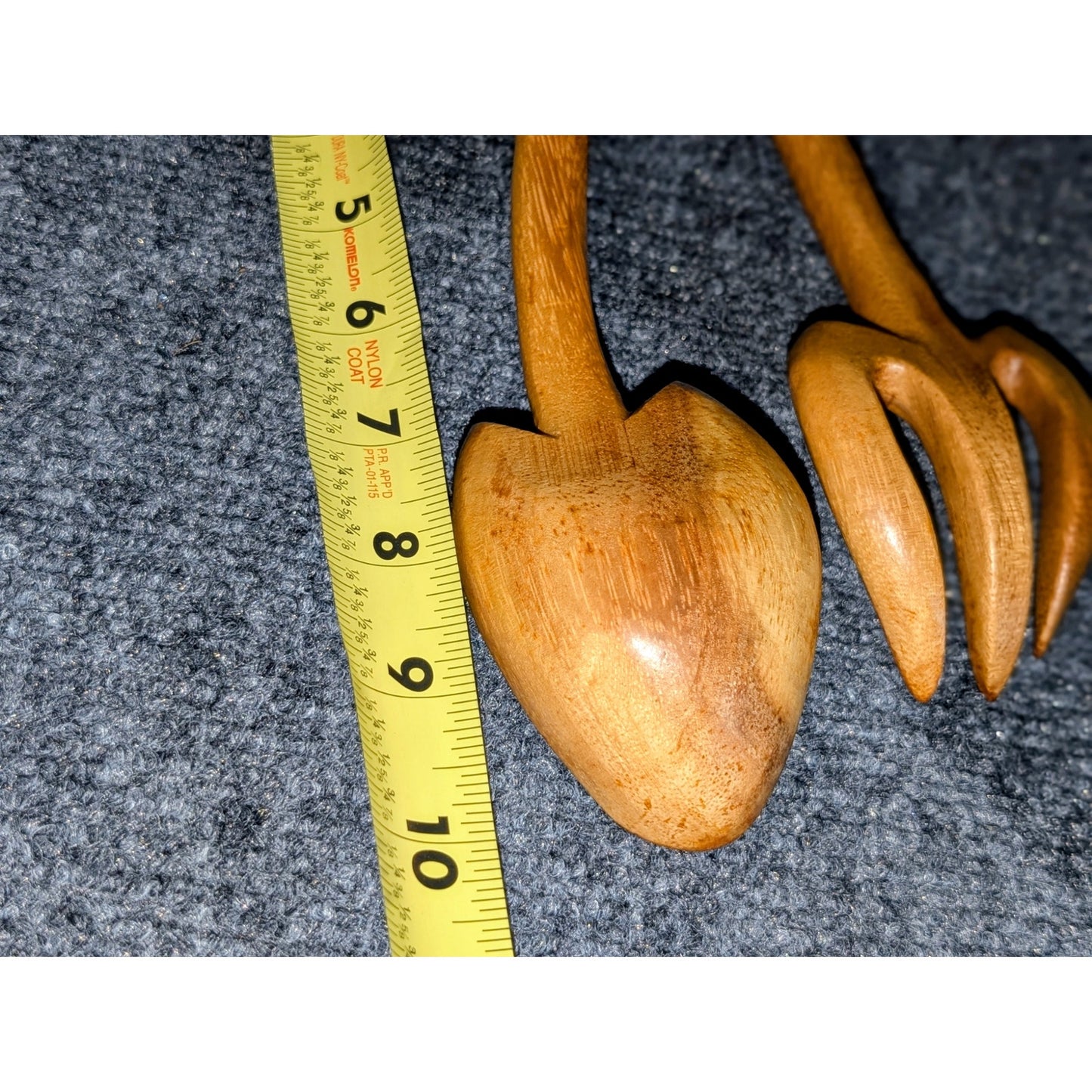 Vintage Mid-Century Hand-Carved Monkey Pod Wood Salad Servers