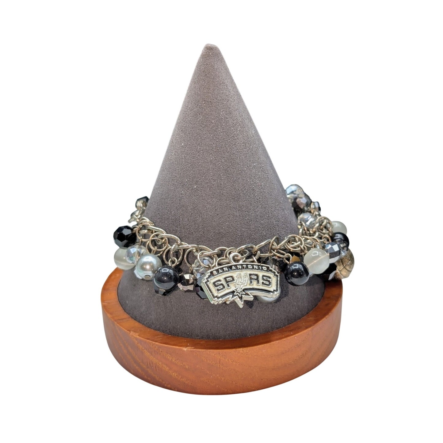 Silver Tone Spurs Basketball Cha Cha Bracelet
