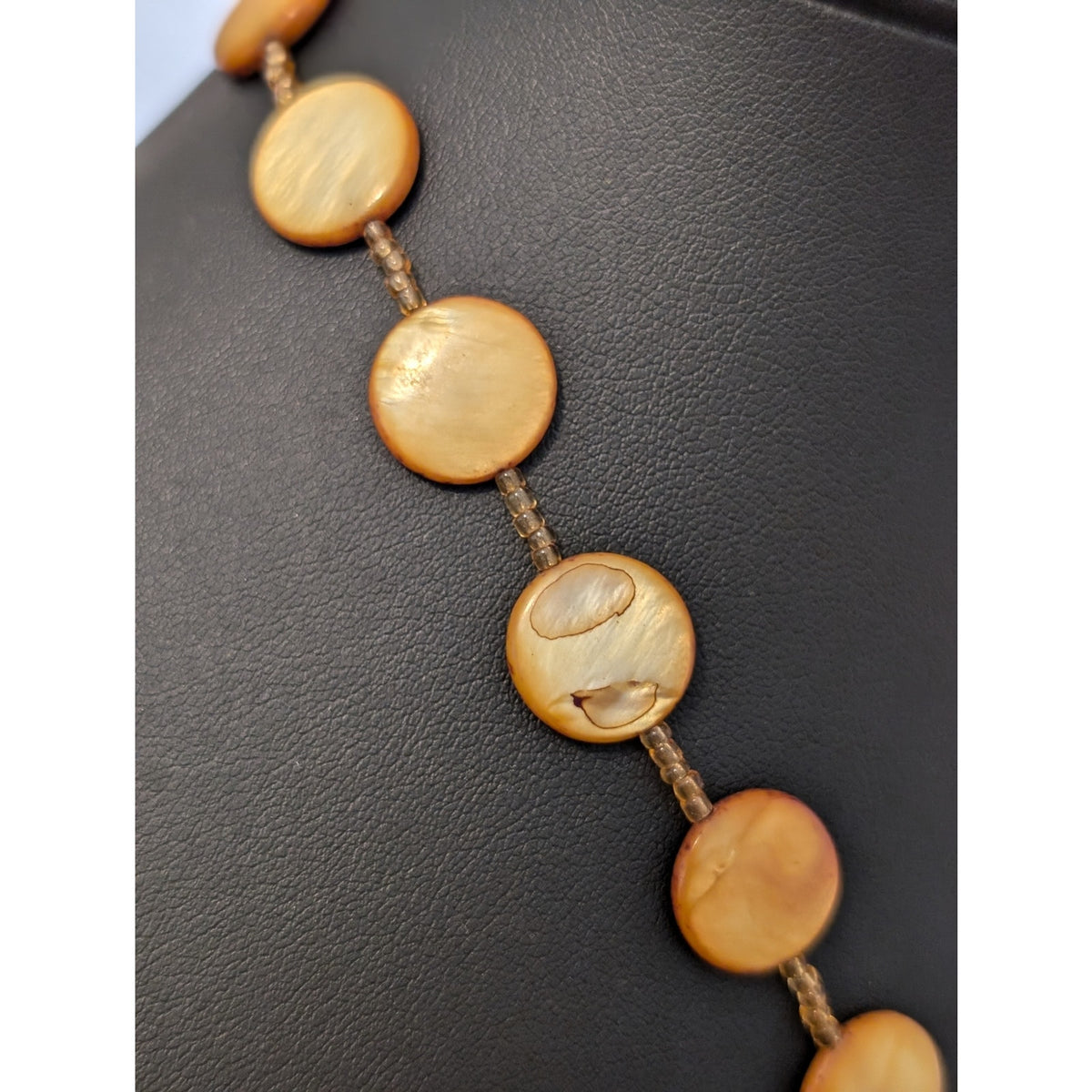 Round Gold Shell Bead Donut Jasper Pendant Barrel Clasp 18" Necklace