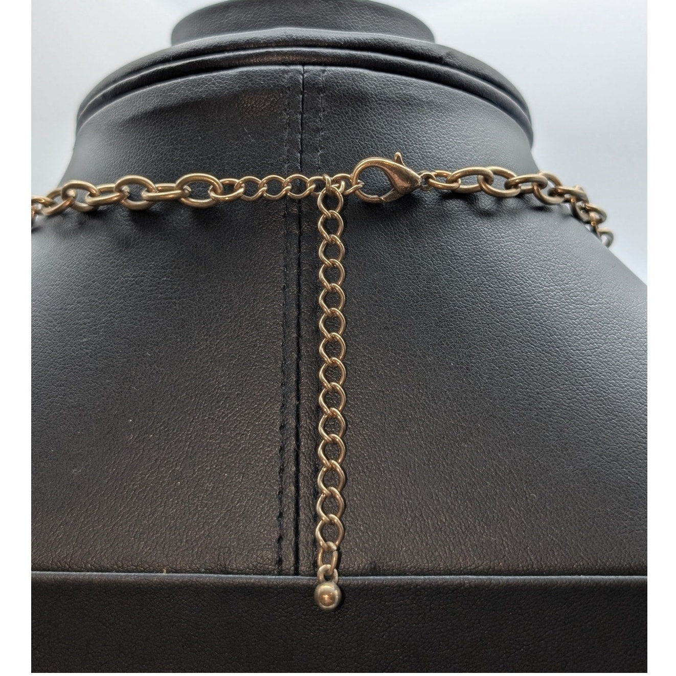 Gold Tone Three Large Amber Look Lucite Teardrop Dangles Beaded Chain Necklace