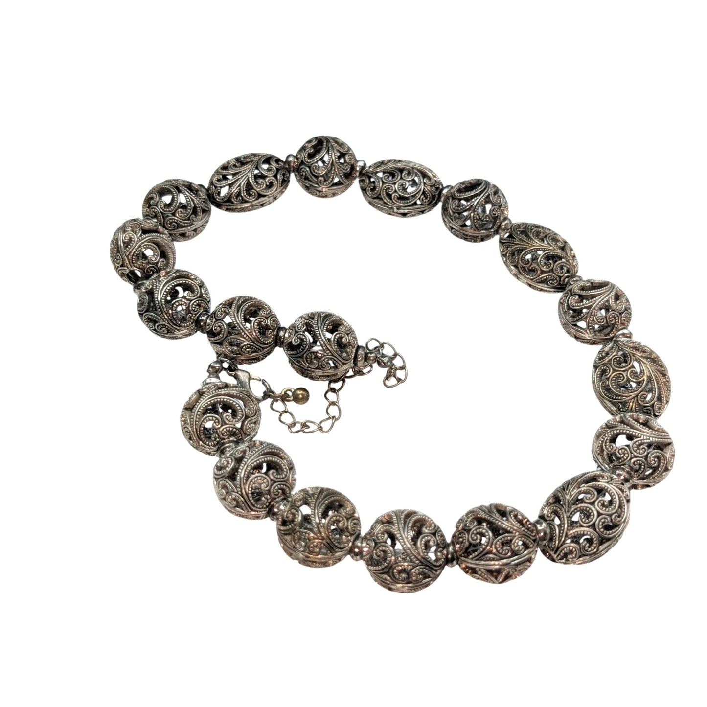 Lot of 9 Pcs of Faux Pearl Rhinestone Chain & Filigree Silver Tone Metal Jewelry
