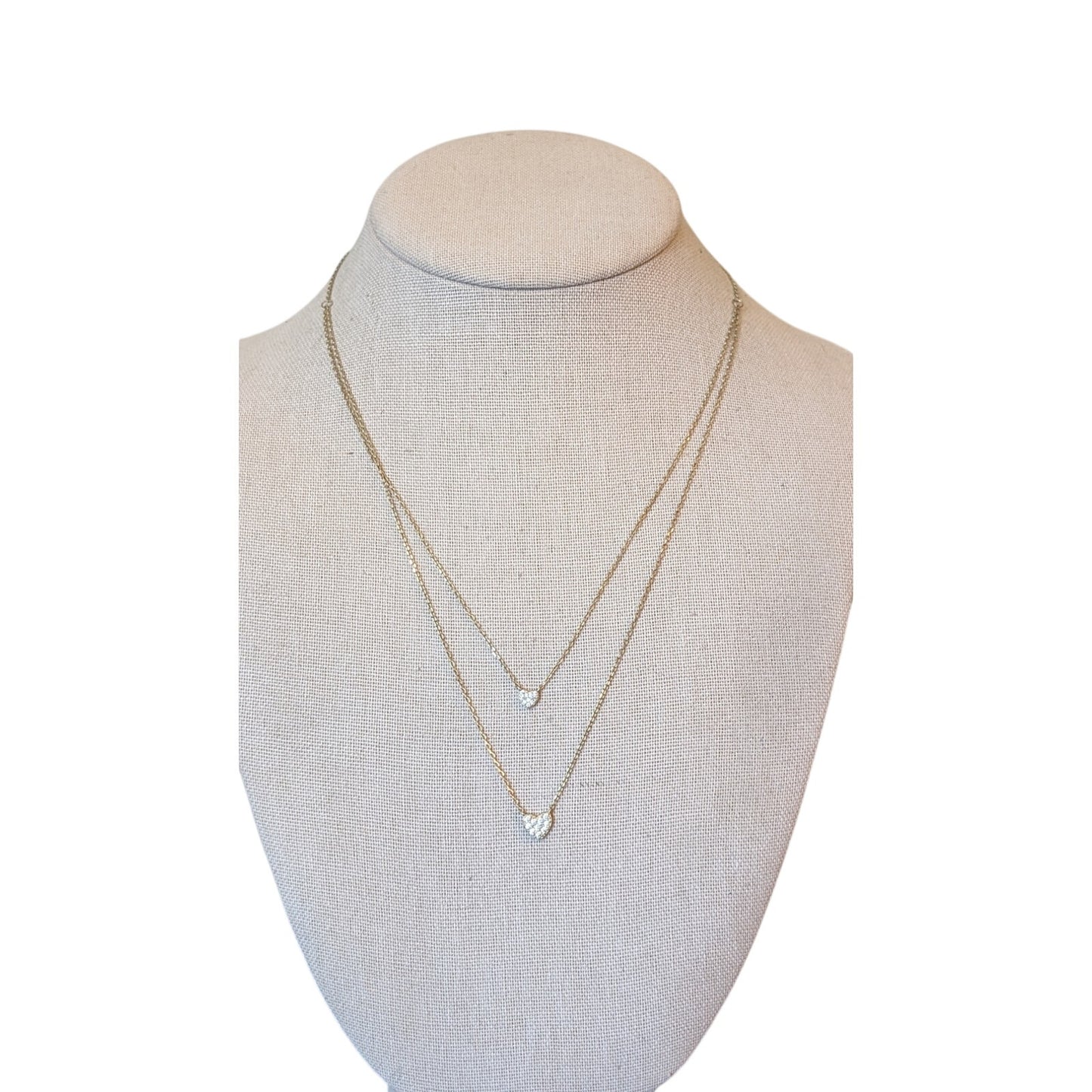 Marked 925 Silver Vermeil Double Pave Heart Necklace