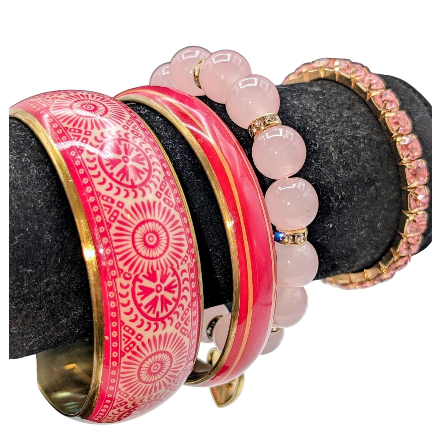 Lot of Six Pink Blue Gold Tone Batik Design & Coordinating Bracelets