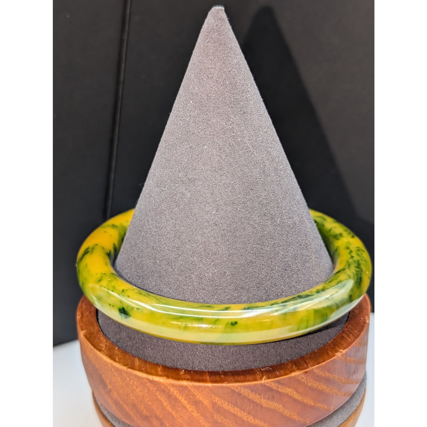 Vintage Green & Yellow Swirled Bakelite Bangle Bracelet-8"