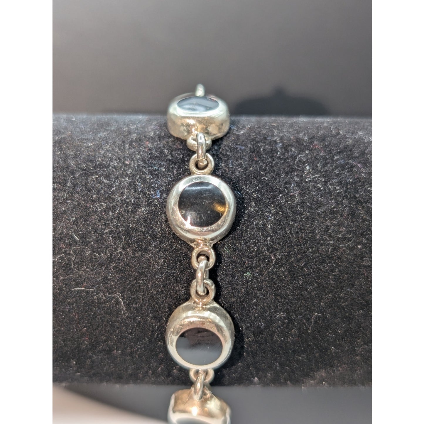 925 Sterling Silver Mexico Black Onyx Box Clasp Vintage Bracelet