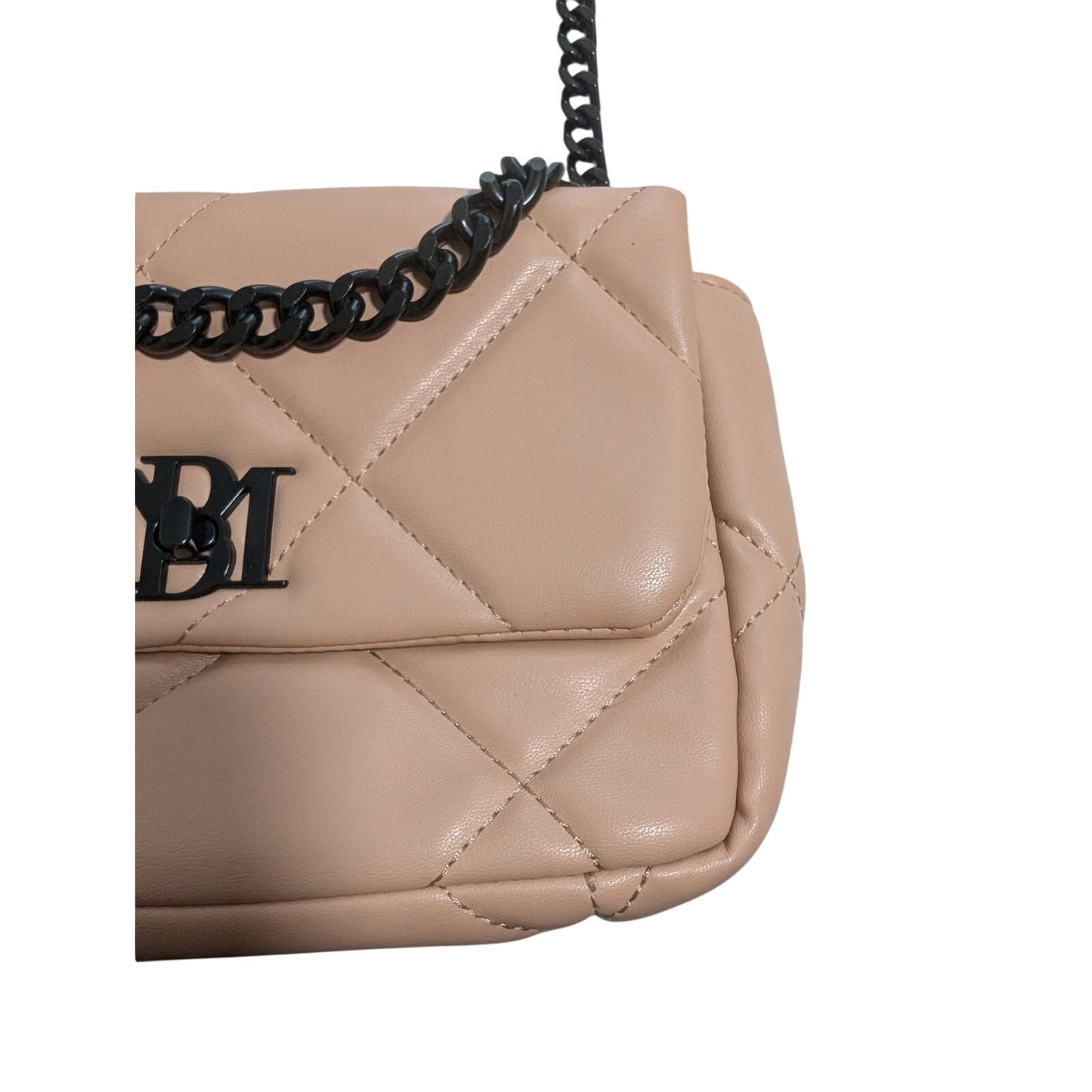 Badgley Mischka Blush Pink Black Diamond Quilted Logo Messenger Chain Strap Bag