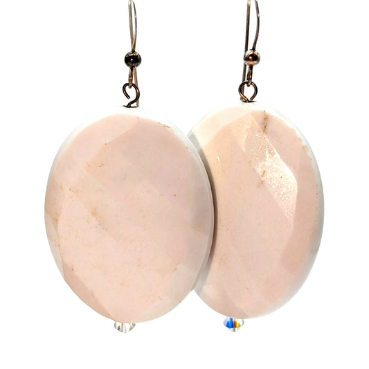 Large Faceted White Gemstone 925 Sterling Silver Dangle Earrings