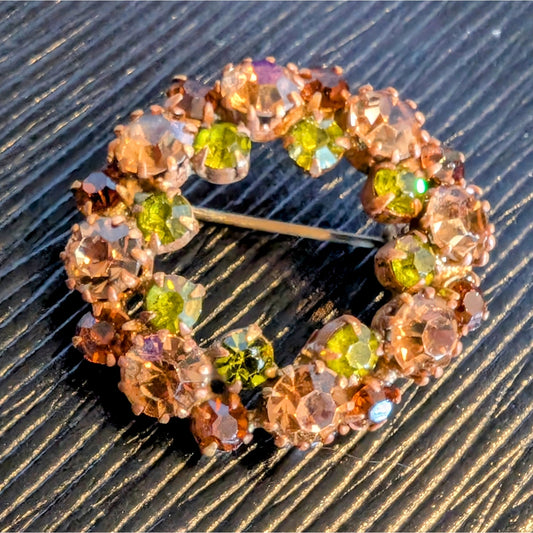 Vintage Signed Made in Austria Autumn Color Wreath Austrian Crystal Brooch