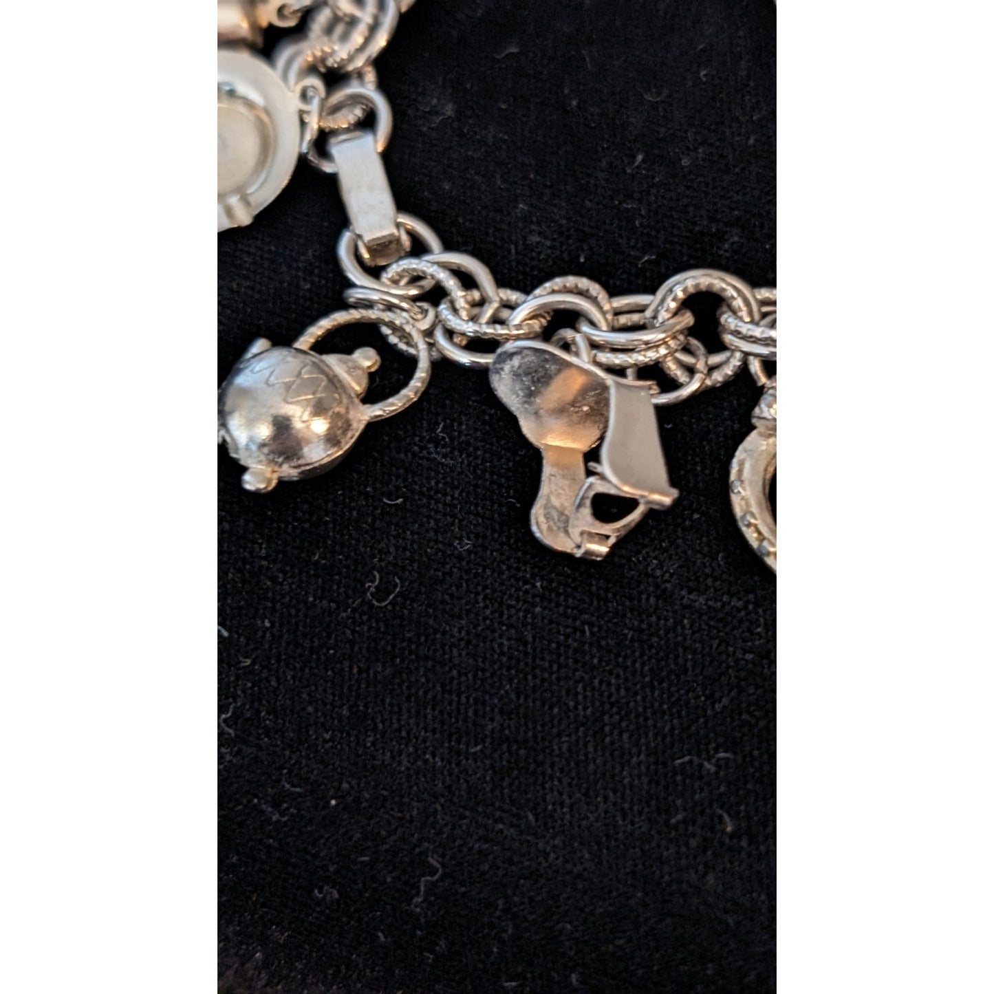 1930 Vintage Silver Plated Western Cowboy 3D Charm Bracelet W/ Foldover Clasp