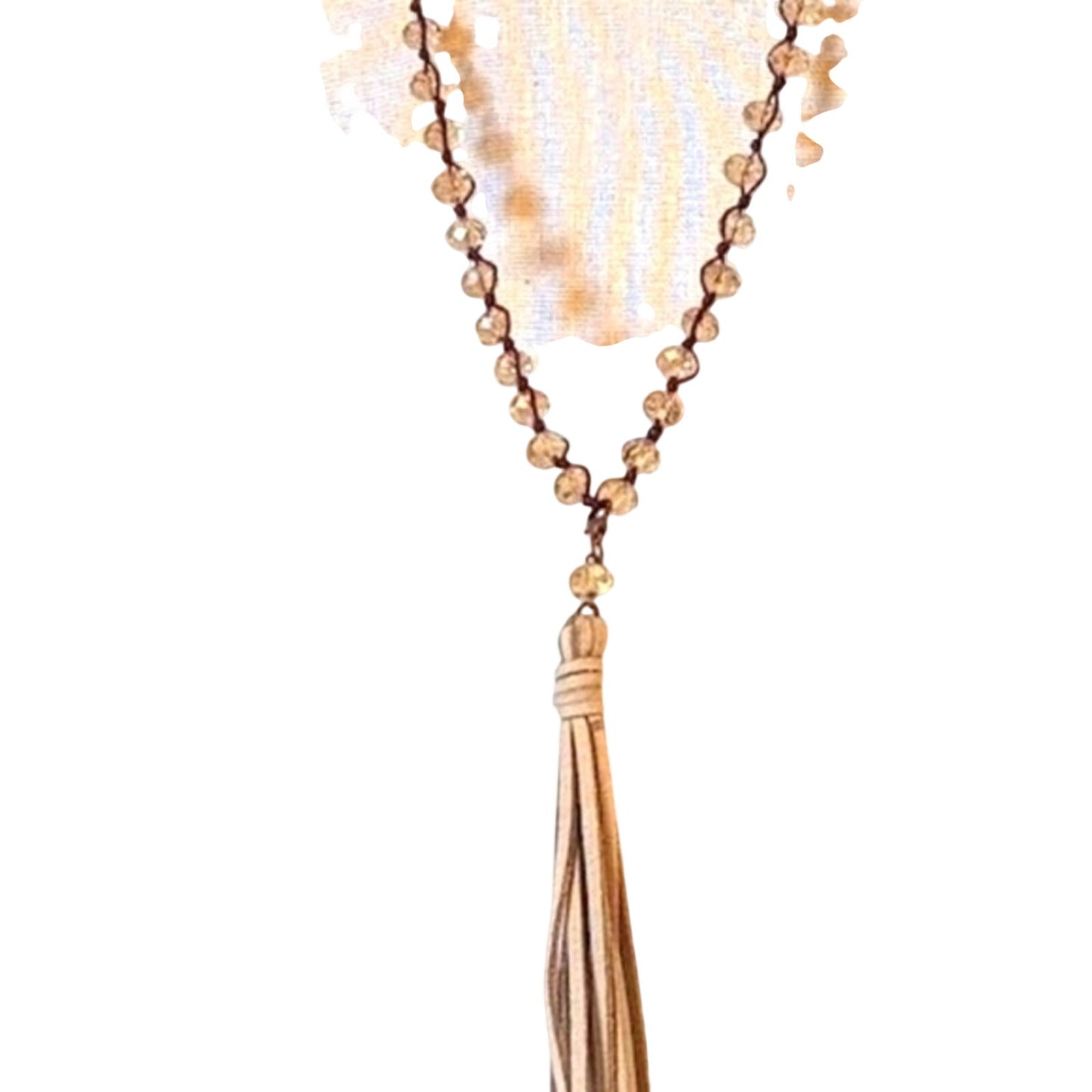 Woven Crystal Bead Necklace with Leather Detachable Tassel