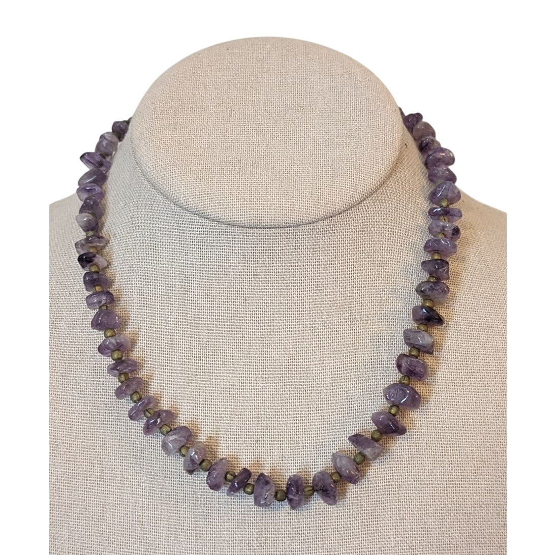 Vintage Natural Amethyst Chip Barrel Clasp 16" Necklace
